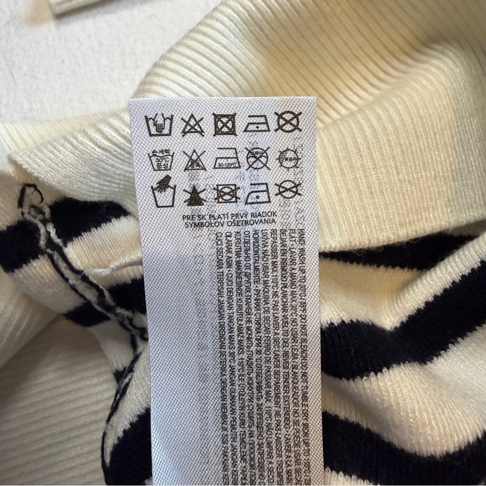 Mango Striped V-Neck Sweater Long Sleeve Cream & Black Stripe XS - Picture 5 of 12